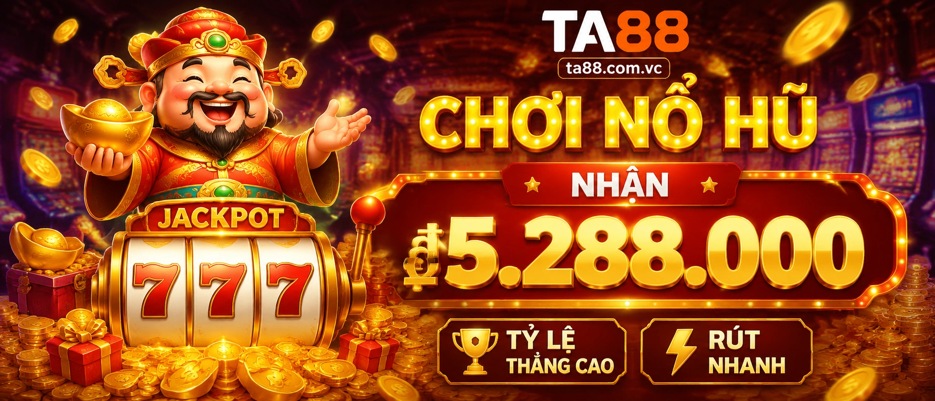 Ảnh giao diện Nổ Hũ với hiệu ứng thưởng và vòng quay trên TA88